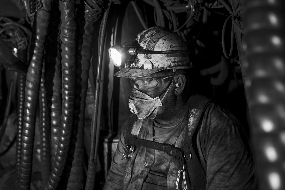 Underground coal miner taking a break